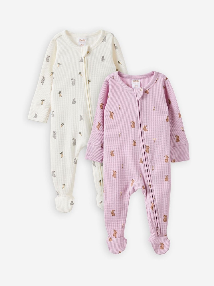 Cotton On Purple Pointelle Zip Sleepsuit 2 Pack - Image 1 of 3