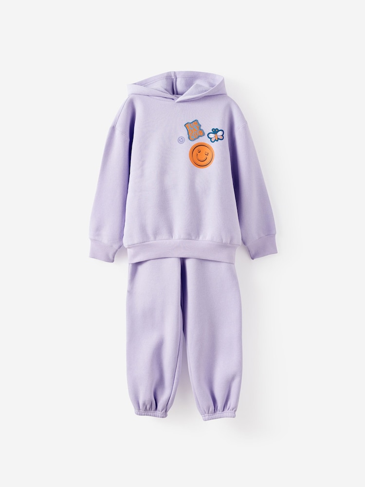 Cotton On Purple Sammy Smiley Face Print Oversized Hoodie And Relaxed Joggers Set - Image 1 of 3