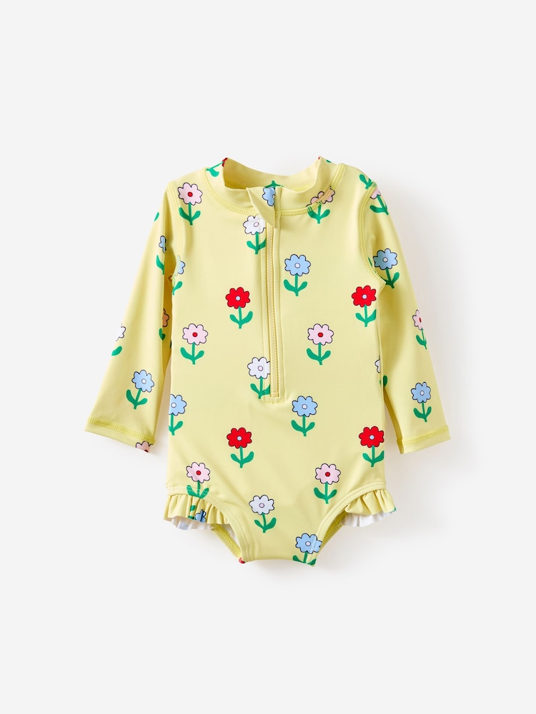 Cotton On Yellow Lucy Long Sleeve Ruffle Back Swimsuit - Image 1 of 3