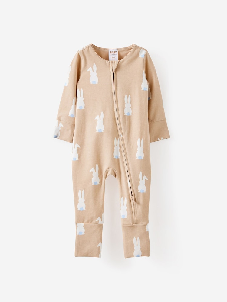 Cotton On Brown Long Sleeve Zip Sleepsuit - Image 1 of 3