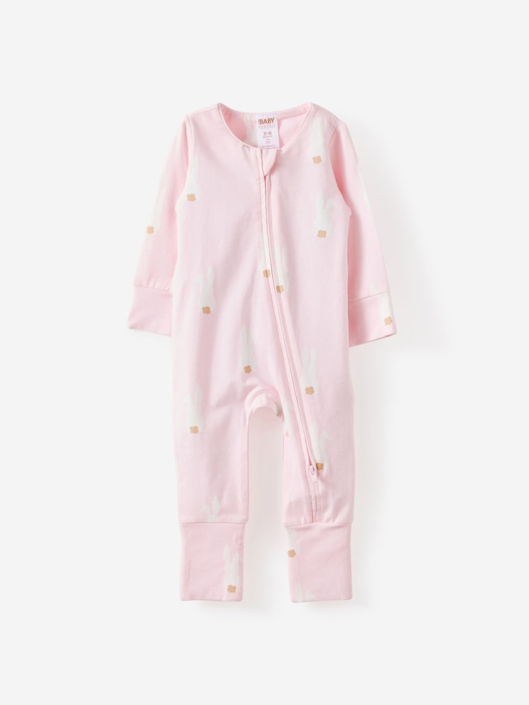 Cotton On Pink Long Sleeve Zip Sleepsuit - Image 1 of 3