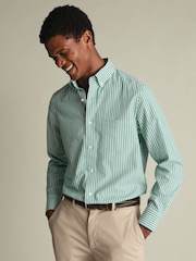 Charles Tyrwhitt Green Stripe Stretch Washed Poplin Shirt - Image 1 of 6