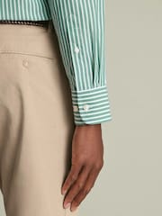 Charles Tyrwhitt Green Stripe Stretch Washed Poplin Shirt - Image 2 of 6