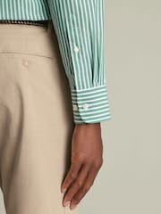 Charles Tyrwhitt Green Stripe Stretch Washed Poplin Shirt - Image 4 of 6