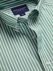 Charles Tyrwhitt Green Stripe Stretch Washed Poplin Shirt - Image 5 of 6