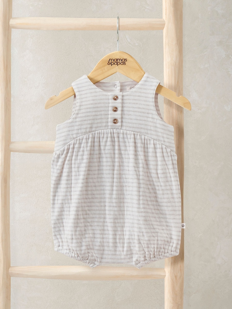 Mamas & Papas Grey Marl Stripe Shortie Romper - Image 1 of 2