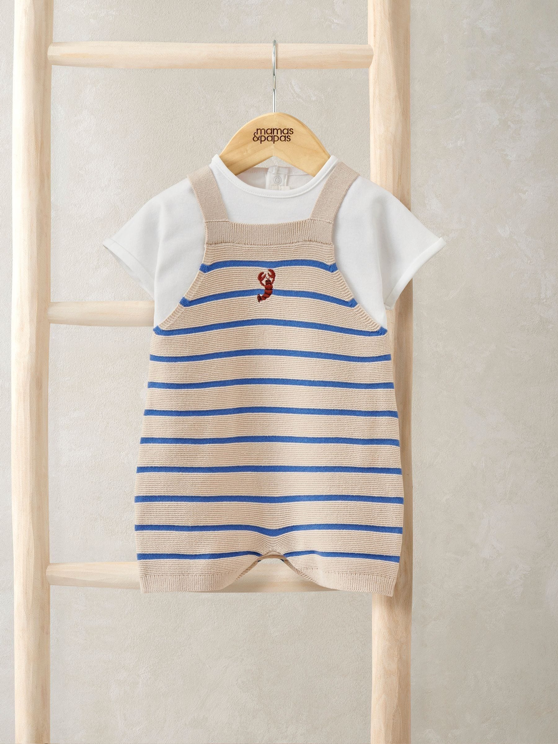 Mamas & Papas Boys Stripe Knit Dungaree & T-Shirt Set - 0-3 Months - Image 2