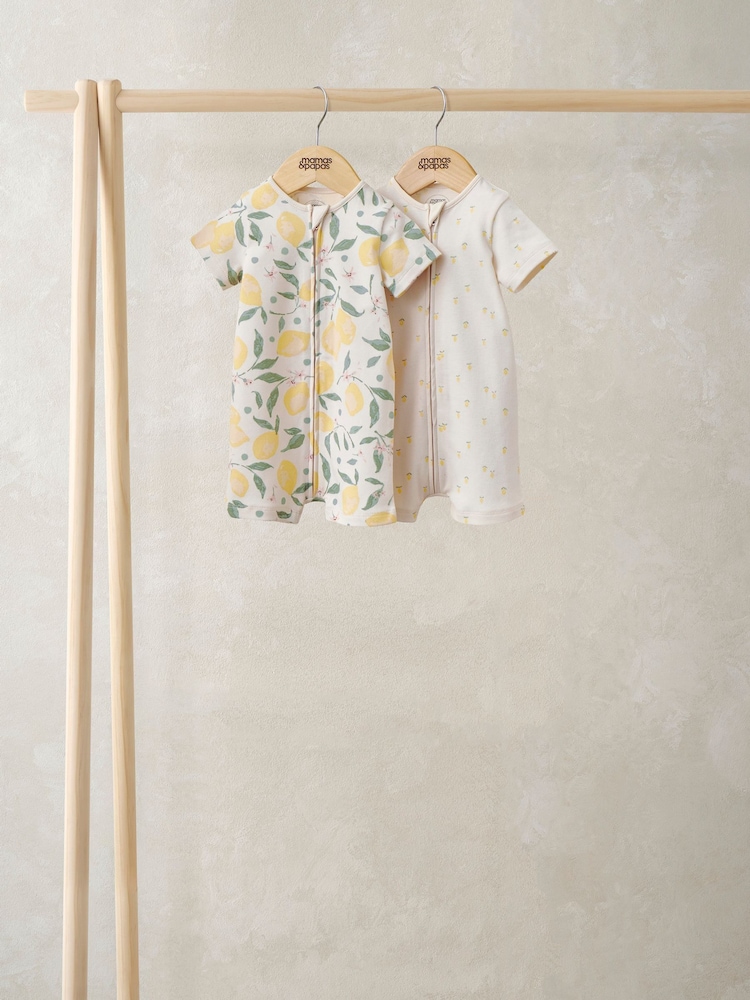 Mamas & Papas Yellow Floral Embroidered Frill Rompers Suits - Image 2 of 2