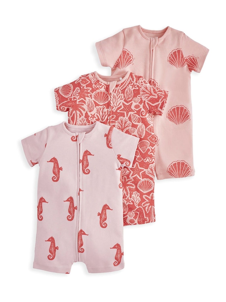 Mamas & Papas Pink Seahorse Rompers 3 Pack - Image 2 of 2