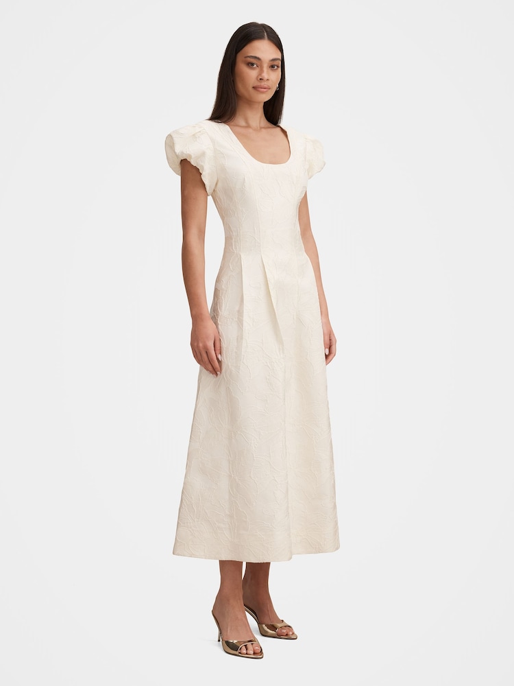 Forever New White Lily Scoop Neck Jacquard Midi Dress - Image 4 of 4