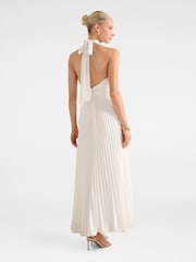 Forever New White Natasha Pleated Satin Halter Neck Maxi Dress - Image 2 of 4