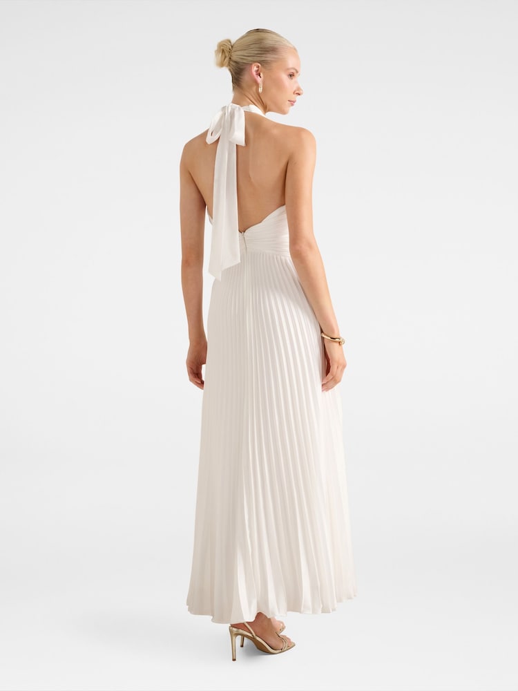 Forever New White Natasha Pleated Satin Halter Neck Maxi Dress - Image 2 of 4
