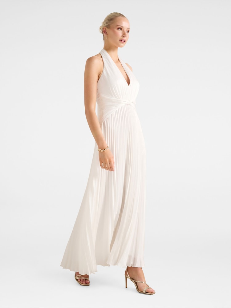Forever New White Natasha Pleated Satin Halter Neck Maxi Dress - Image 4 of 4