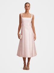 Forever New Pink Kayla Structured Satin Midi Dress - Image 1 of 4