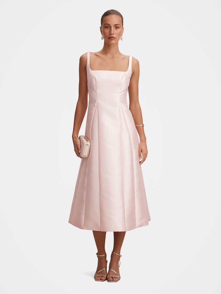 Forever New Pink Kayla Structured Satin Midi Dress - Image 1 of 4 Forever New Pink Kayla Structured Satin Midi Dress - Image 1 of 4