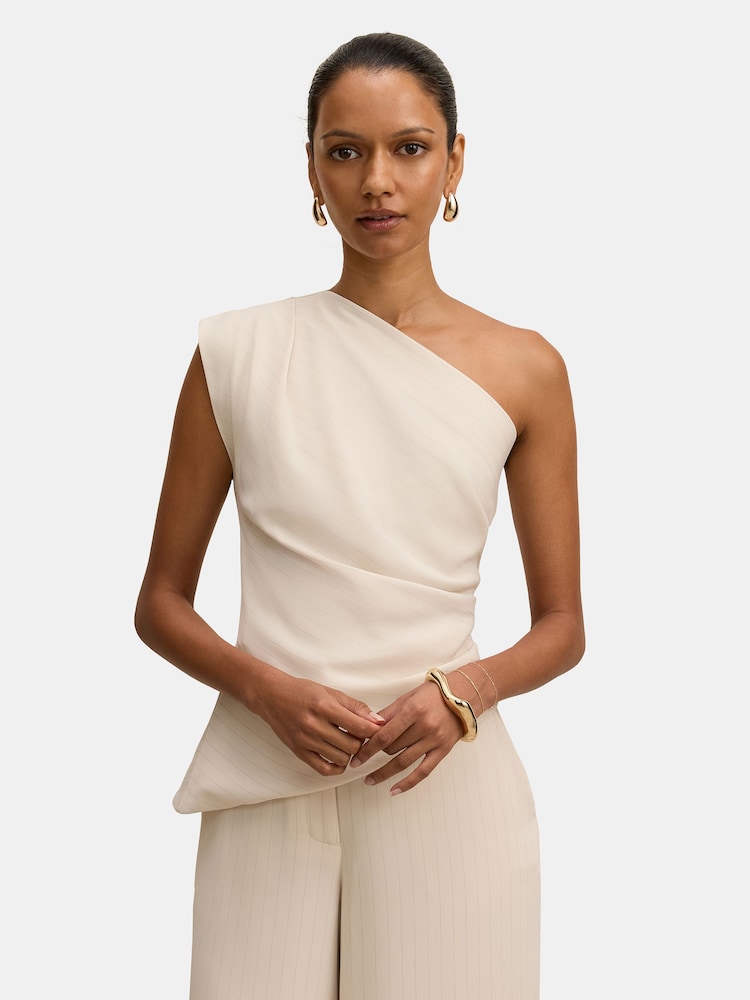 Forever New Cream Willow Petite Asymmetrical Tuck Top - Image 1 of 5