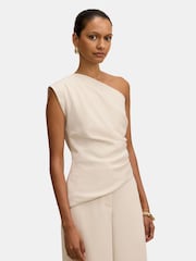 Forever New Cream Willow Petite Asymmetrical Tuck Top - Image 4 of 5