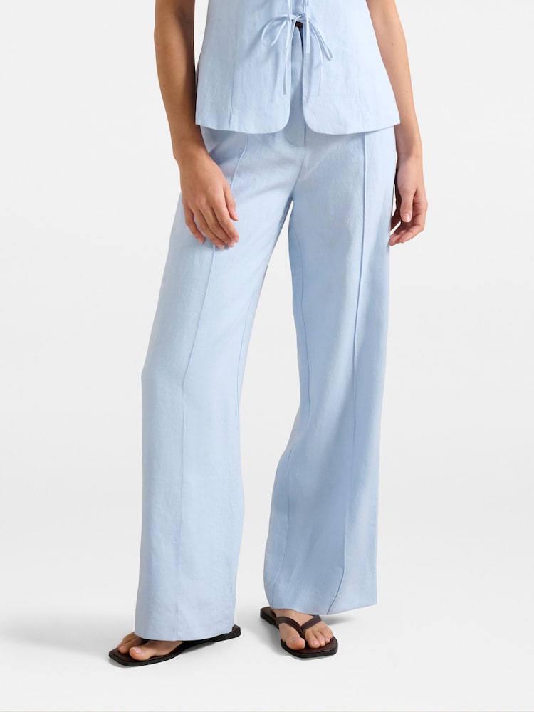 Forever New Blue Pure Linen Posey Wide Leg Trousers - Image 1 of 5