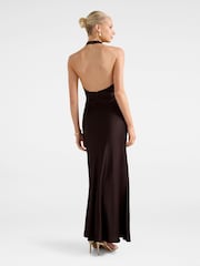 Forever New Brown Becca Cowl Halter Neck Satin Gown - Image 2 of 4