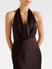 Forever New Brown Becca Cowl Halter Neck Satin Gown - Image 3 of 4