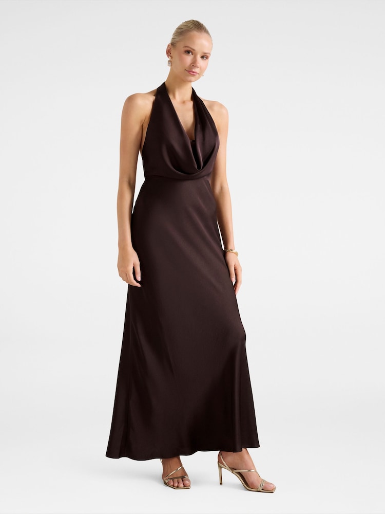 Forever New Brown Becca Cowl Halter Neck Satin Gown - Image 4 of 4 Forever New Brown Becca Cowl Halter Neck Satin Gown - Image 4 of 4