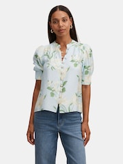 Forever New Blue Tahlia Tuck Detail Blouse Contains Linen - Image 1 of 5