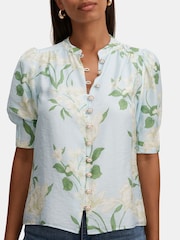 Forever New Blue Tahlia Tuck Detail Blouse Contains Linen - Image 3 of 5