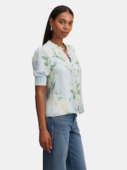 Forever New Blue Tahlia Tuck Detail Blouse Contains Linen - Image 4 of 5