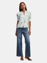 Forever New Blue Tahlia Tuck Detail Blouse Contains Linen - Image 5 of 5