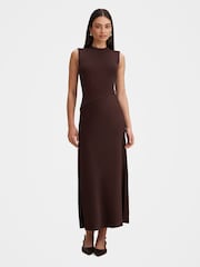 Forever New Brown Jayden Satin Mixed Midi Dress - Image 1 of 4