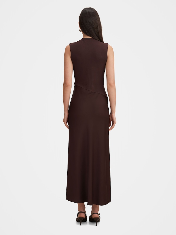 Forever New Brown Jayden Satin Mixed Midi Dress - Image 2 of 4