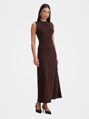 Forever New Brown Jayden Satin Mixed Midi Dress - Image 4 of 4