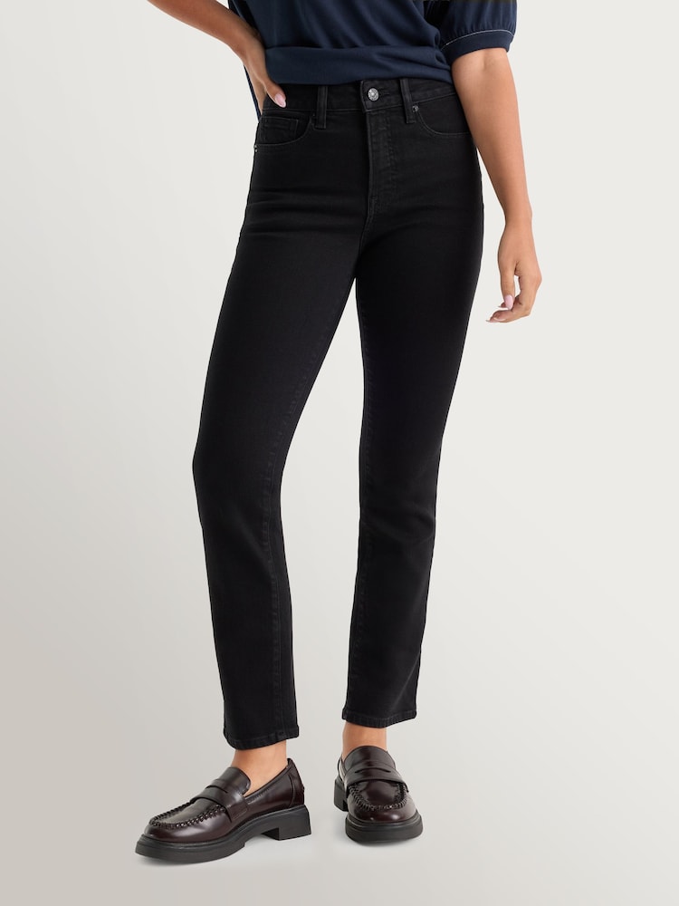 Good American Black Soft Tech Good Legs Straight Jeans - Image 1 of 6 Good American Black Soft Tech Good Legs Straight Jeans - Image 1 of 6