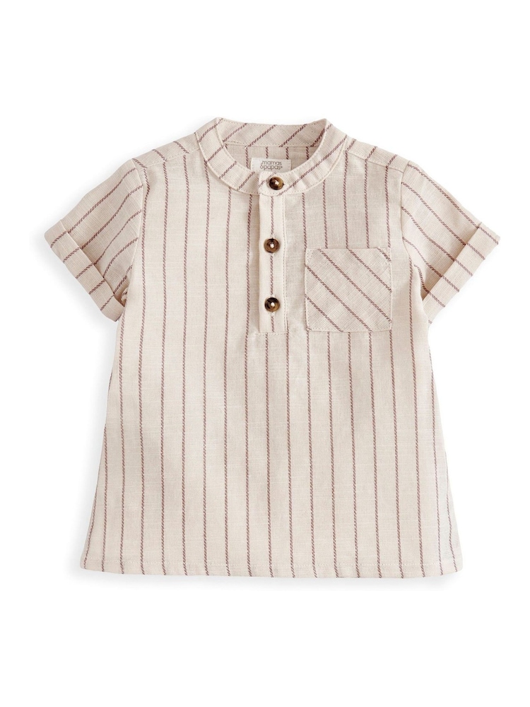 Mamas & Papas Brown Stripe Shirt with Coordinating Shorts - Image 2 of 3