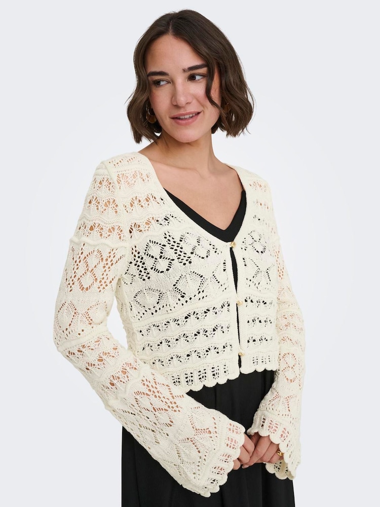 ONLY Cream Crochet Button Through Cardigan - Image 1 of 7