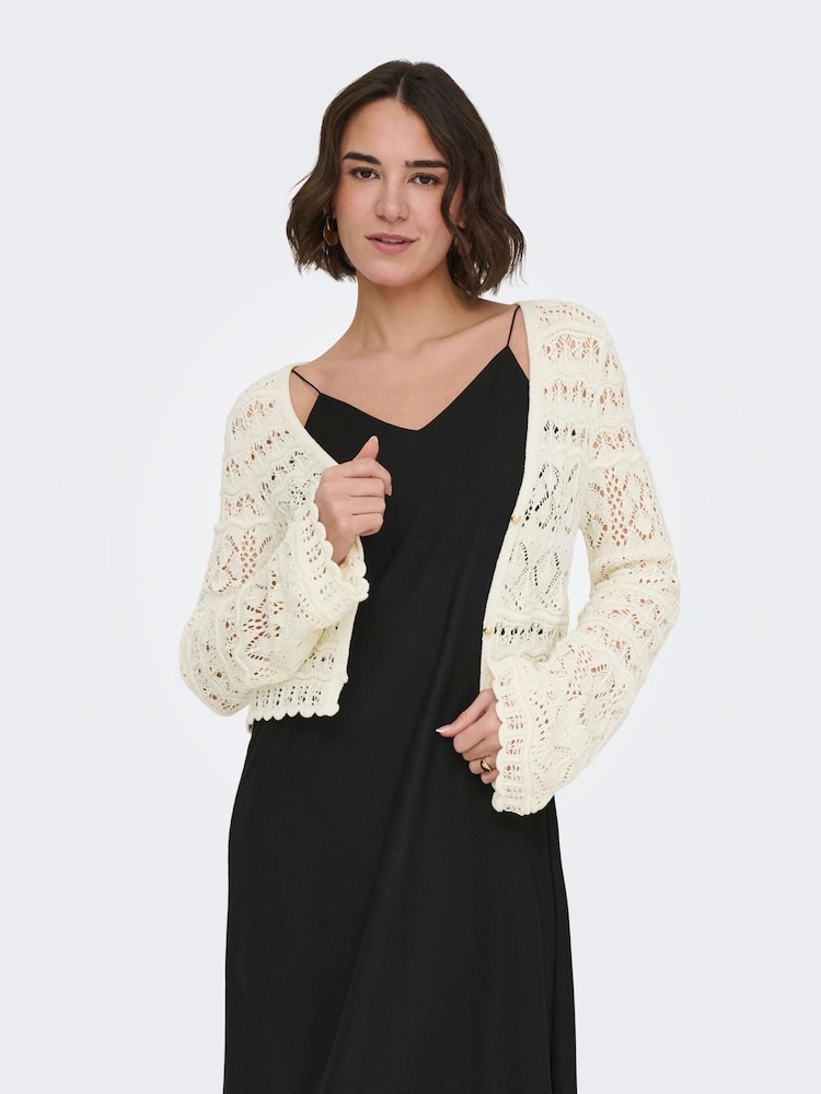 ONLY Cream Crochet Button Through Cardigan - Image 2 of 7