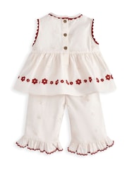 Mamas & Papas Pink Embroidered Peplum Top & Trousers Set - Image 2 of 4