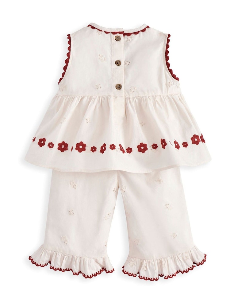 Mamas & Papas Pink Embroidered Peplum Top & Trousers Set - Image 2 of 4