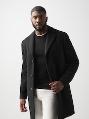 Black Muscle Fit N. Premium Epsom Overcoat with Wool - Image 1 of 14