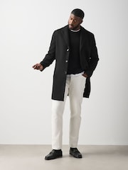 Black Muscle Fit N. Premium Epsom Overcoat with Wool - Image 2 of 14