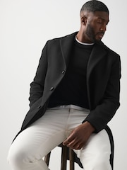 Black Muscle Fit N. Premium Epsom Overcoat with Wool - Image 3 of 14