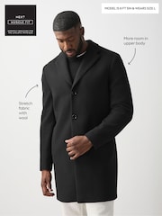 Black Muscle Fit N. Premium Epsom Overcoat with Wool - Image 4 of 14