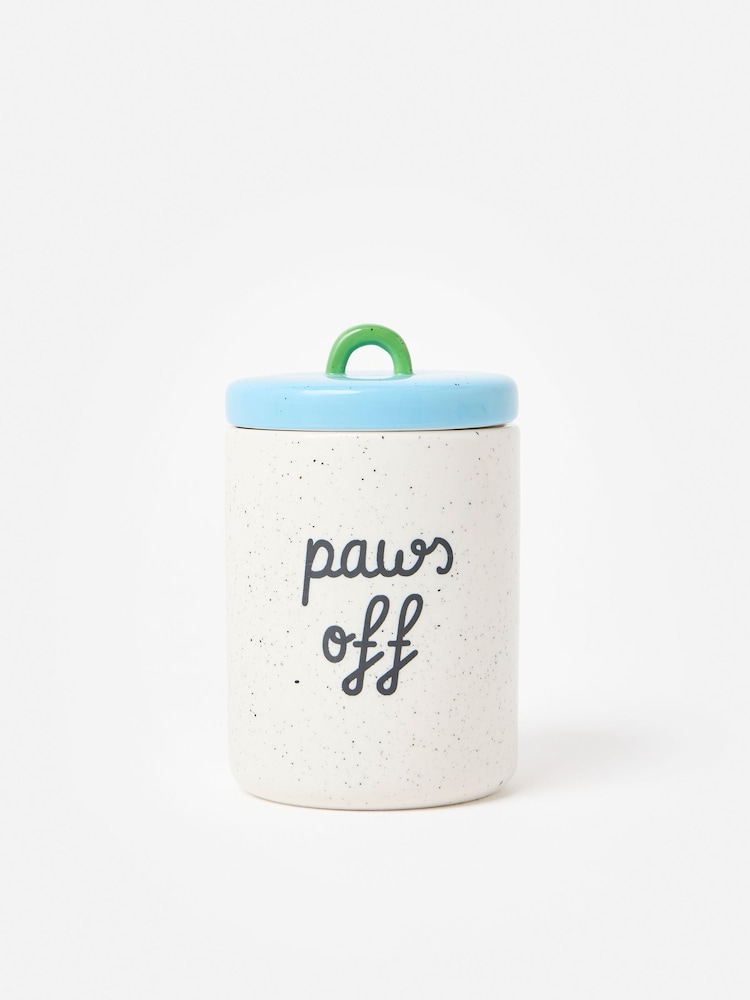 Oliver Bonas Blue & Green Speckled Paws Off Ceramic Pet Jar - Image 1 of 6