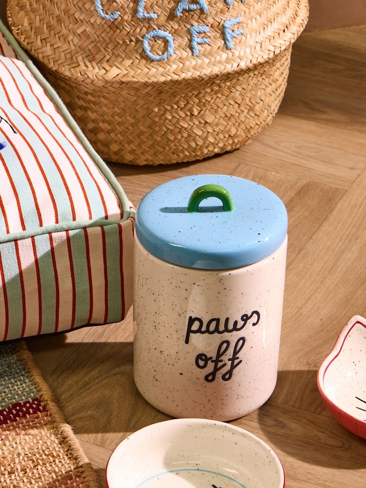 Oliver Bonas Blue & Green Speckled Paws Off Ceramic Pet Jar - Image 6 of 6