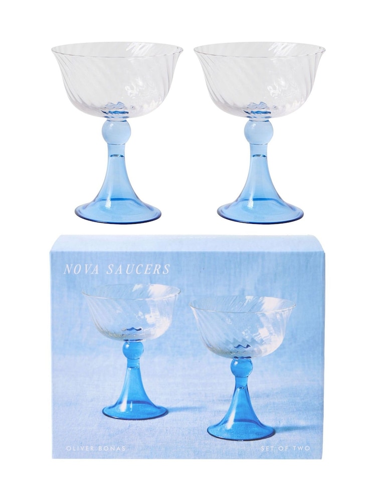 Oliver Bonas Set of 2 Blue Nova Champagne Saucers - Image 5 of 5