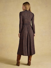 海軍藍色花紋 - Joules Mina Jersey V Neck Ruched Waist Midi Dress - 圖片 2/7
