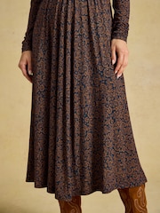 海軍藍色花紋 - Joules Mina Jersey V Neck Ruched Waist Midi Dress - 圖片 6/7