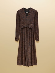 海軍藍色花紋 - Joules Mina Jersey V Neck Ruched Waist Midi Dress - 圖片 7/7