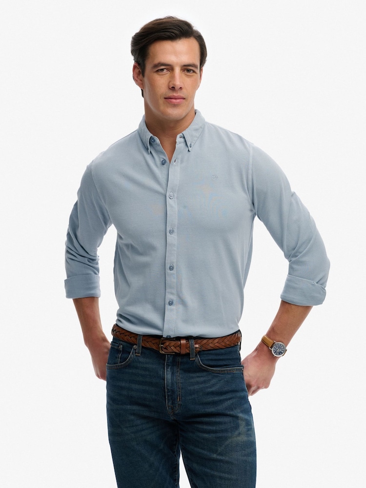 Superdry Blue Vintage Destroy Pique Long Sleeve Shirt - Image 2 of 7