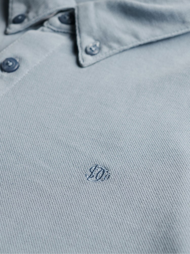 Superdry Blue Vintage Destroy Pique Long Sleeve Shirt - Image 7 of 7